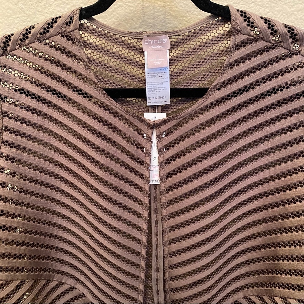 NWT~CHICO’S Women Deep Taupe Travelers Novelty Strip Jacket Size 2 (12/14) - Picture 4 of 12